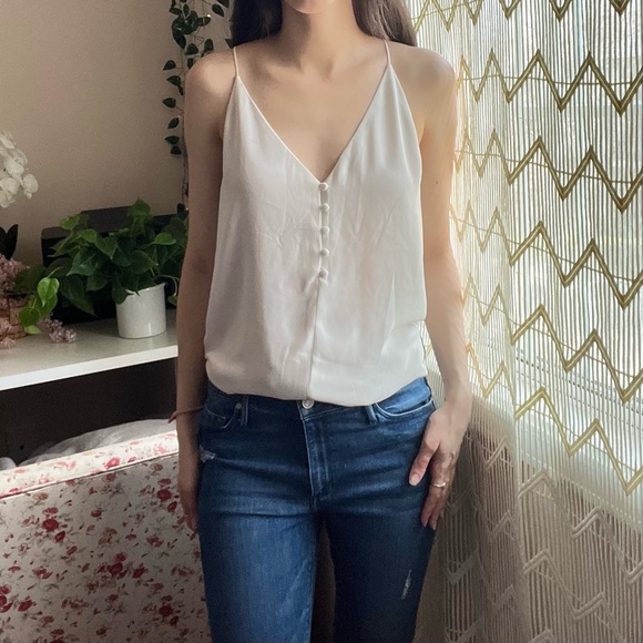 LOFT Tops - Loft White Sheer Button Long Tank Size Small
